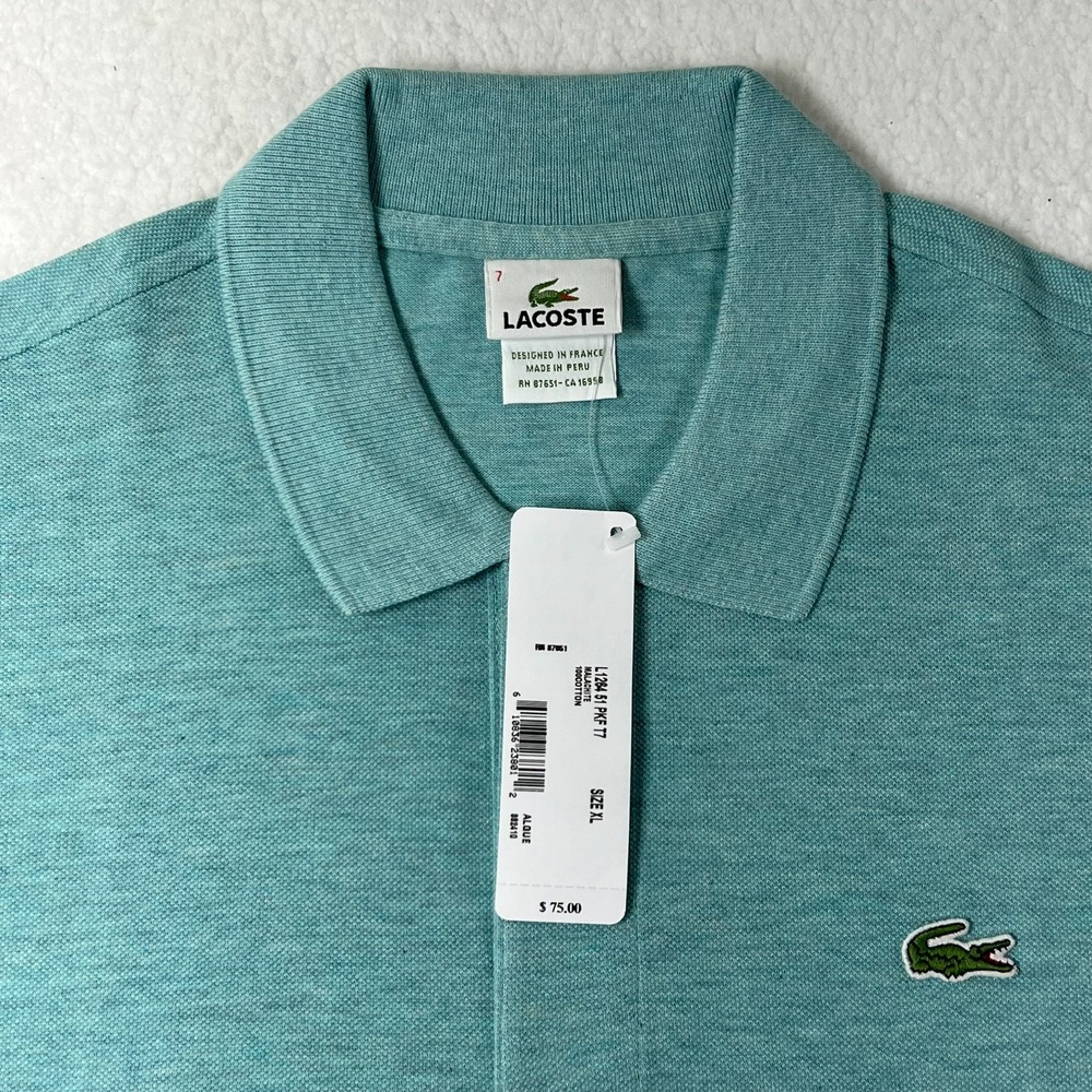 LACOSTE Logo Polo Shirt 100% Cotton‎ Light Turquoise Men's US Size 2XL VTG NWT - Picture 8 of 15